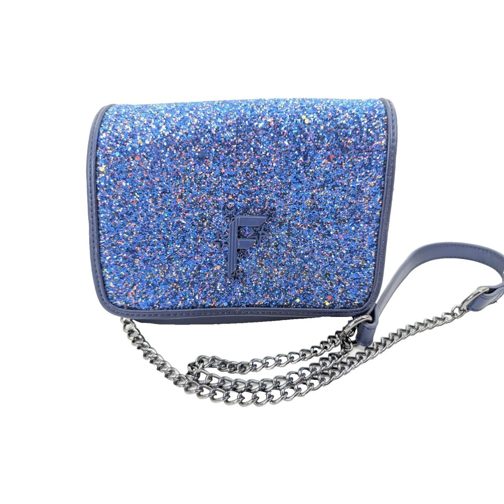 Fiorelli Navy Blue Glitter Small Faux Leather Logo Chain Crossbody Purse